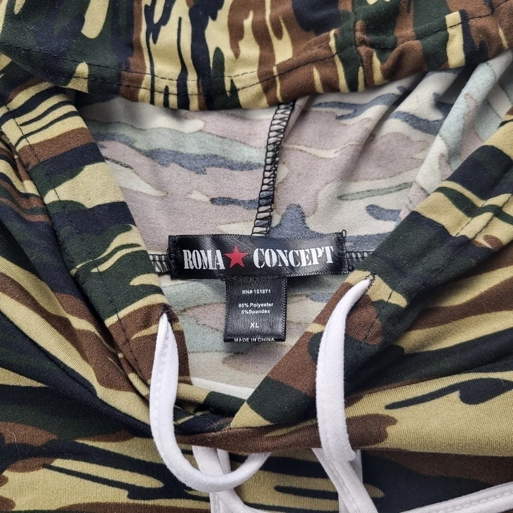 Roma Concept Crop Top Hoodie Long Sleeves Camo Women's Size XL - Picture 3 of 6